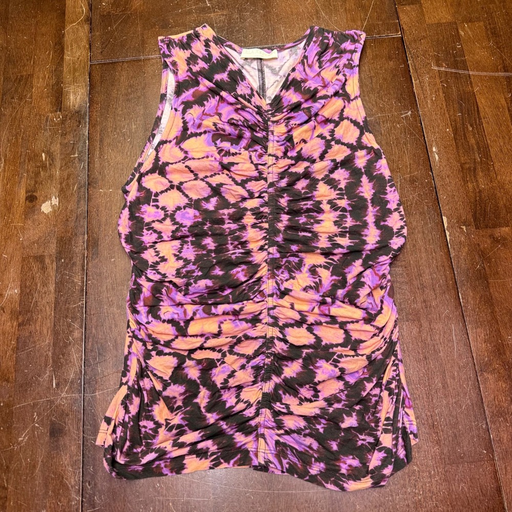 Ulla Johnson Ruched Sleeveless Top Womens L Purple Orange Tie Dye Cotton Jersey